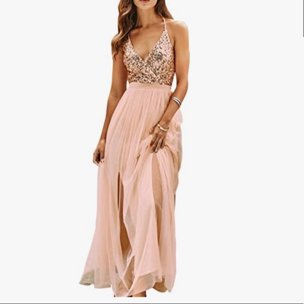 CUPSHE Sequin and Mesh Gown
